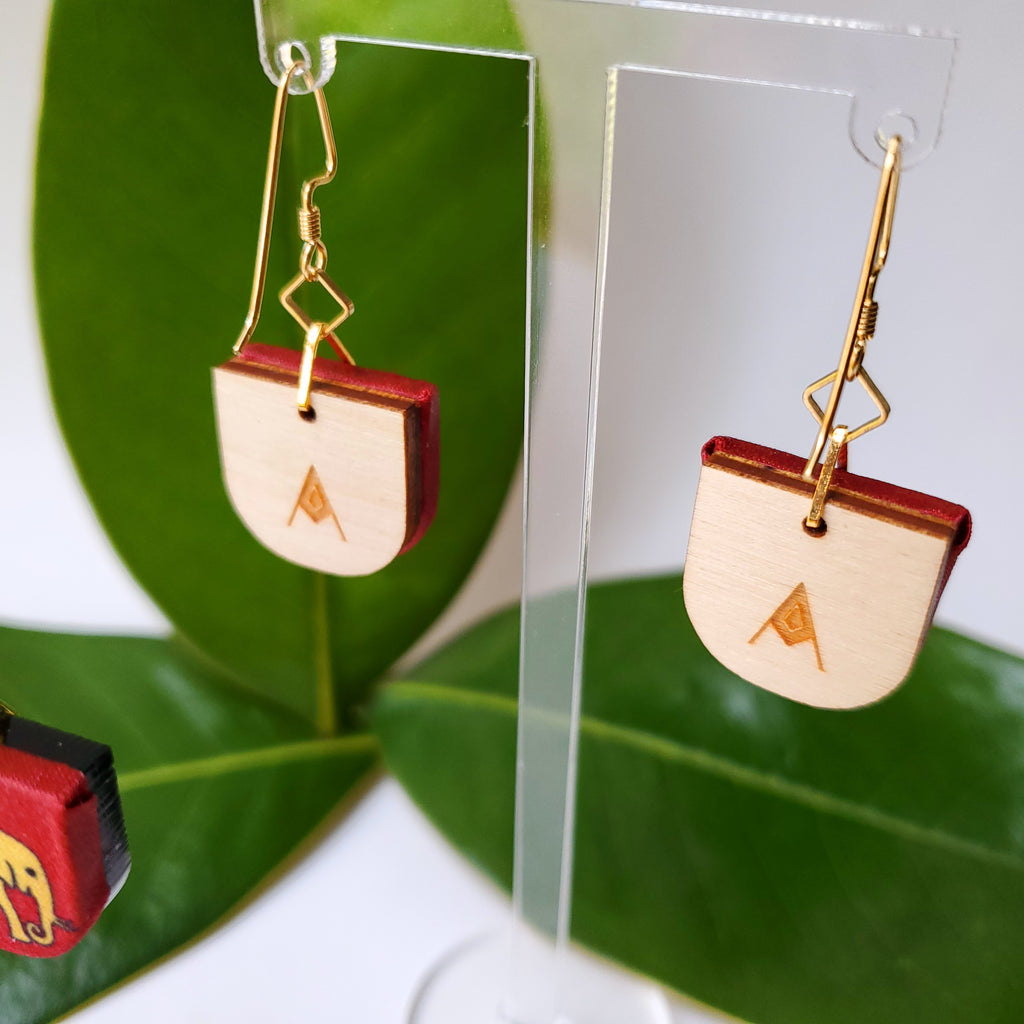 Elephant print Textile Earrings Made from a recycled necktie. By Austin designer Anne Marie Beard.