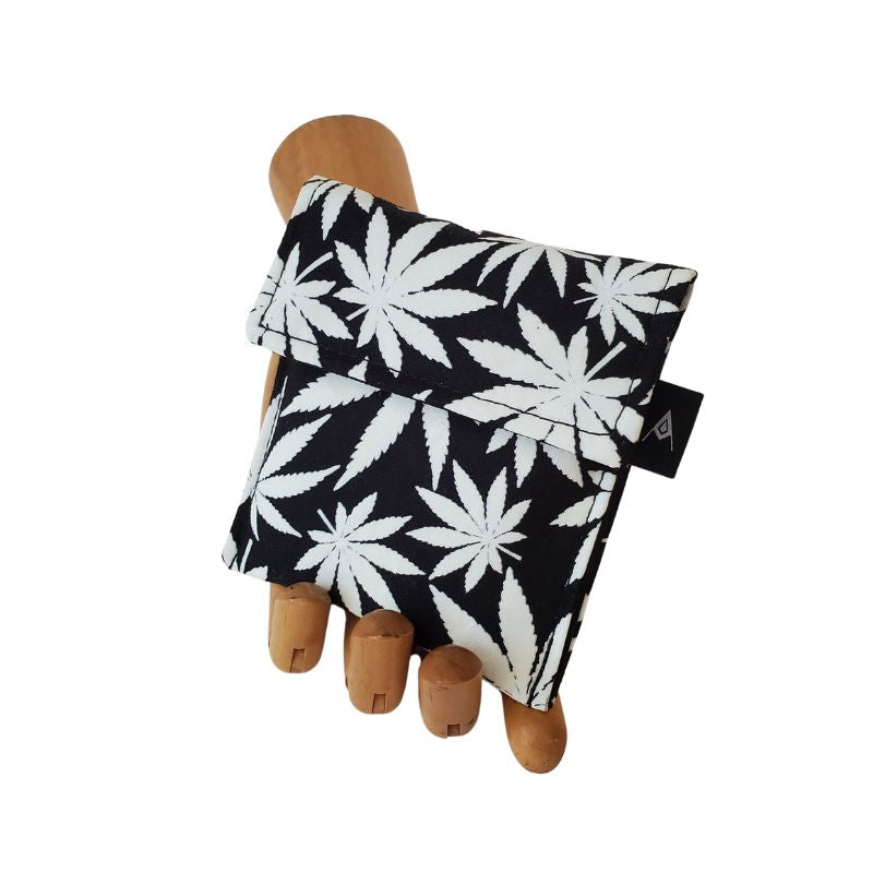 420 Hemp Print in glow-in-the-dark white on black background Velcro Mini Wallet by Anne Marie Beard. Handmade in Austin, Texas since 2004 y'all! annemarie mini wallet austin texas herb smoke 420 glow blaze