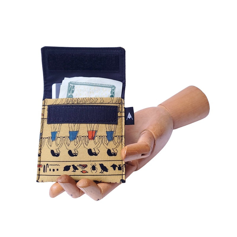 Egyptian Print Velcro Mini Wallet by Anne Marie Beard. Handmade in Austin, Texas since 2004 y'all! annemarie mini wallet austin texas