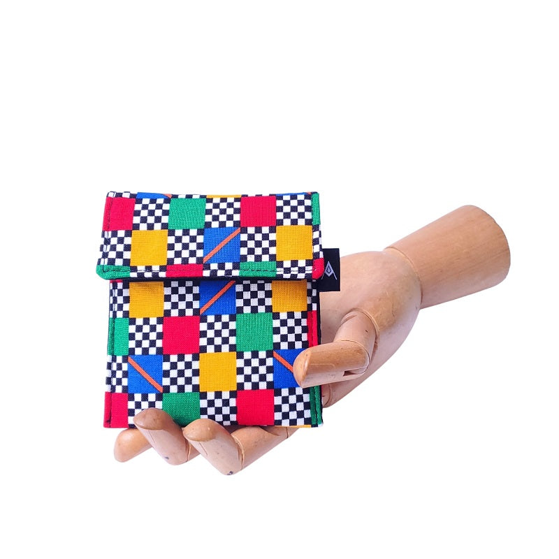 Racer checkered Print Velcro Mini Wallet by Anne Marie Beard. Handmade in Austin, Texas since 2004 y'all! annemarie mini wallet austin texas