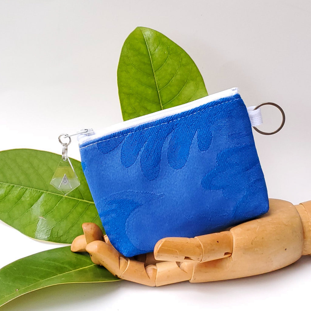 Sacred Fruit Silver with Blue Embroidered Vagina Vulva Wallet by Anne Marie Beard. Handmade in Austin, Texas since 2002 y'all! annemarie mini wallet austin texas