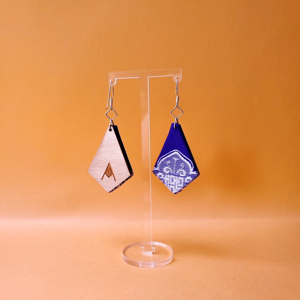 cobalt blue textile earrings sustainably made in Austin Texas by designer Anne Marie Beard.
