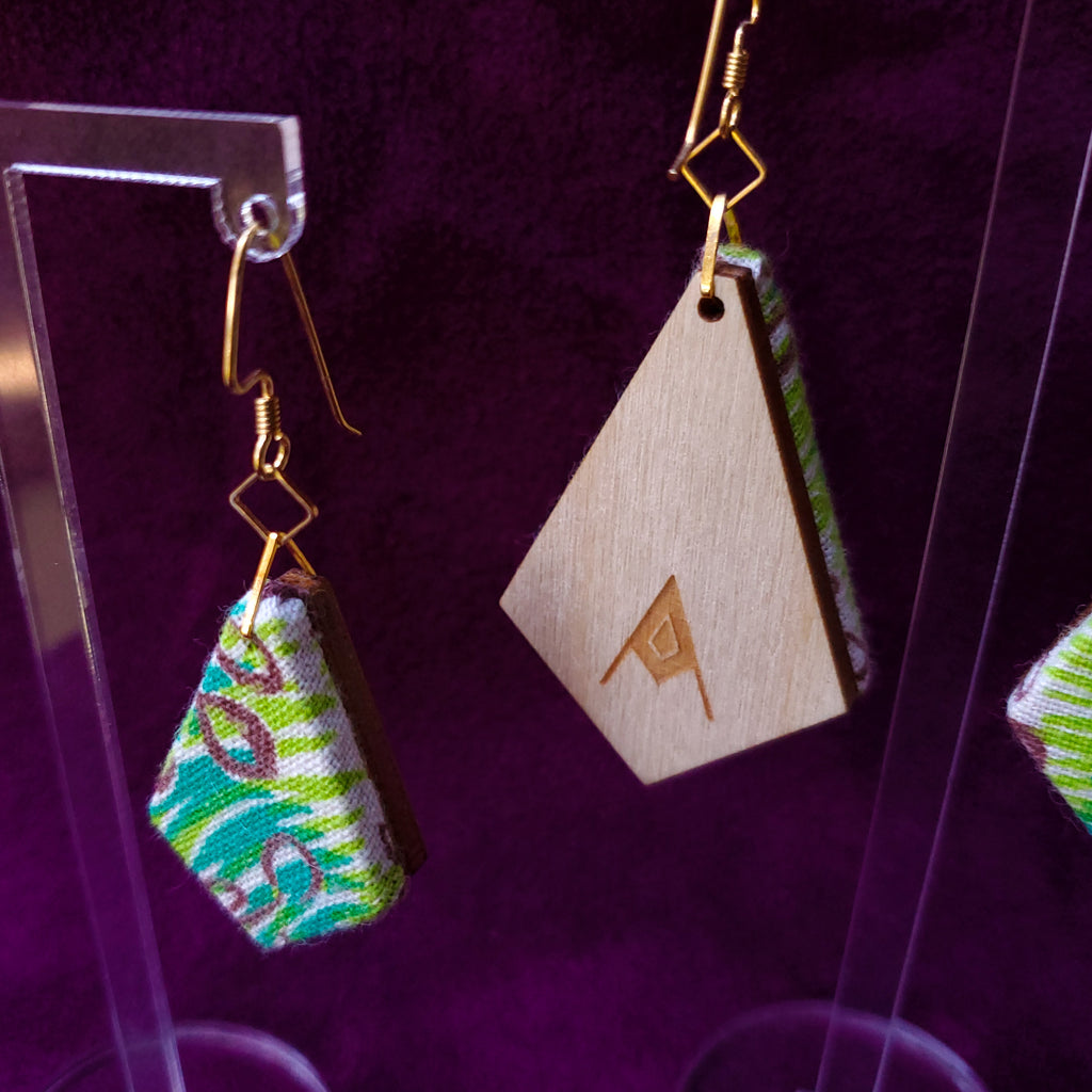 Green Leaves Textile Jewelry Americn Feedsack Fabric by Jewelry Designer Anne Marie Beard in Austin, Texas