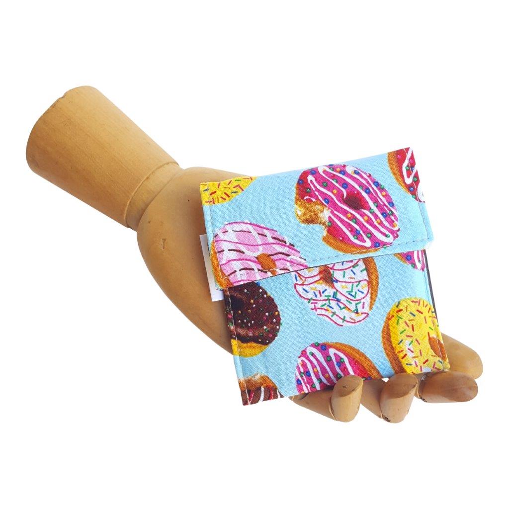Donut print fabric Velcro Mini Wallet by Anne Marie Beard. Handmade in Austin, Texas since 2004 y'all! annemarie mini wallet austin texas