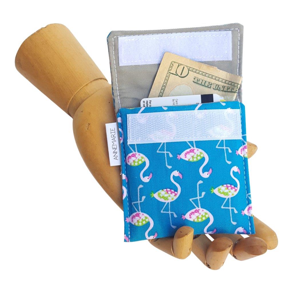 Flamingo bird print fabric Velcro Mini Wallet by Anne Marie Beard. Handmade in Austin, Texas since 2004 y'all! annemarie mini wallet austin texas