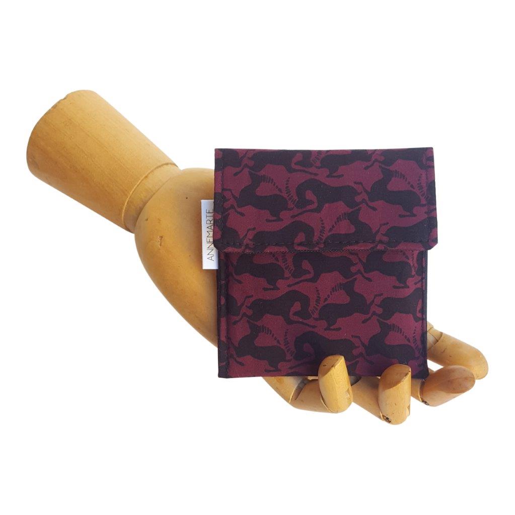 Impala print fabric Velcro Mini Wallet by Anne Marie Beard. Handmade in Austin, Texas since 2004 y'all! annemarie mini wallet austin texas