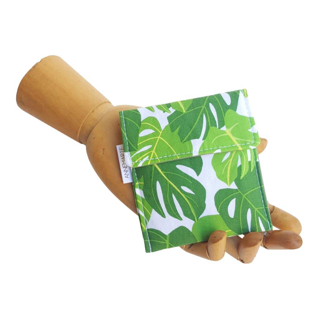 Monsterra leaf print fabric Velcro Mini Wallet by Anne Marie Beard. Handmade in Austin, Texas since 2004 y'all! annemarie mini wallet austin texas
