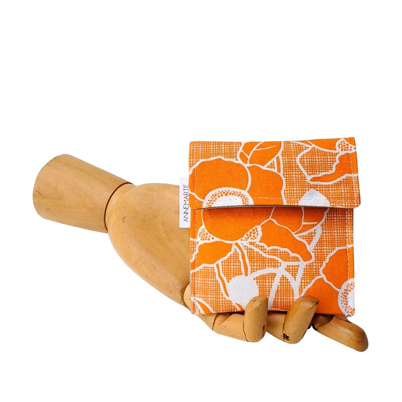 Orange floral print Velcro Mini Wallet by Anne Marie Beard. Handmade in Austin, Texas since 2004 y'all! annemarie mini wallet austin texas