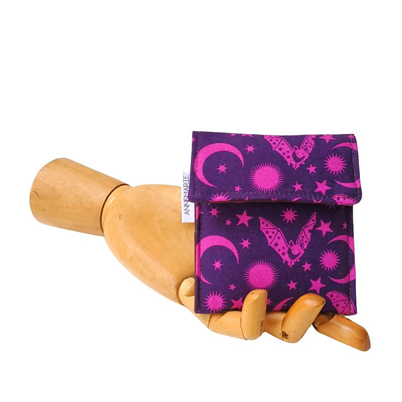 Purple Bat Print Fabric Velcro Mini Wallet by Anne Marie Beard. Handmade in Austin, Texas since 2004 y'all! annemarie mini wallet austin texas