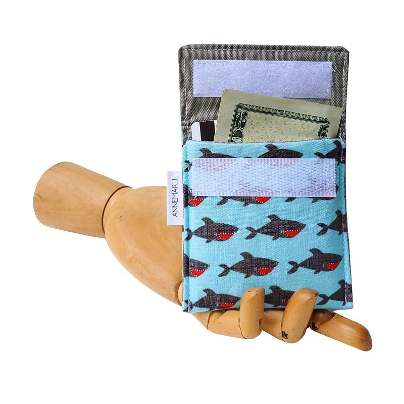 Shark Great White Print Velcro Mini Wallet by Anne Marie Beard. Handmade in Austin, Texas since 2004 y'all! annemarie mini wallet austin texas