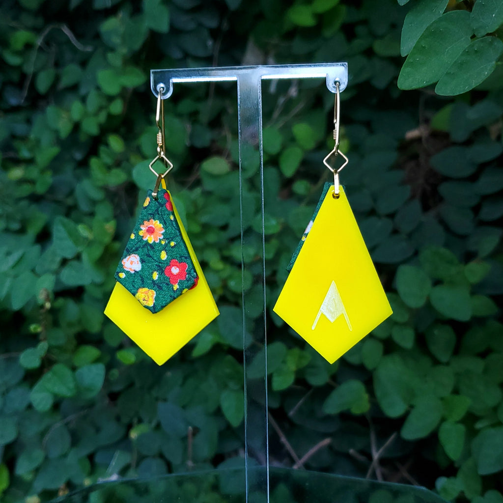 Spring Flowers - Textile Earrings Made from 1980s fabric and acrylic. By Austin designer Anne Marie Beard.